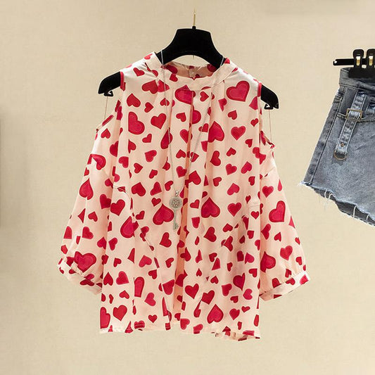 Off-the-shoulder Chiffon Shirt Women Loose Cover Belly Thin Chiffon Top Ladies Temperament Shirt Sweet Cute Ladies Shirt