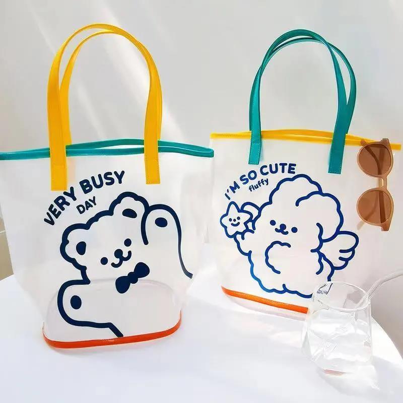 Bear Jelly Bag Cute Girl Transparent Swimming Beach Shoulder Bag Wash Bag Fashion Shopping Bag