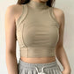 Y2k American Vest Suspenders Women's Sleeveless Slim Fit Crop Top Sexy Slight Stand Collar Shorts Top Steetwear Outerwear Bottoming Shirt Solid Color