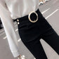 WTEMPO Big Circle Women's Leggings High Waist Worn Outside Cotton Black Pants Tight Stretch Trousers