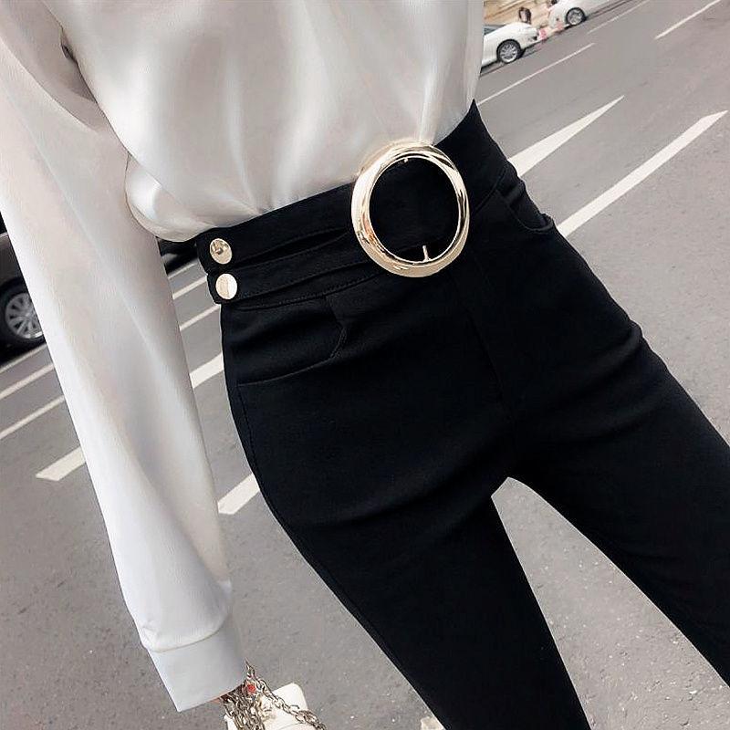 WTEMPO Big Circle Women's Leggings High Waist Worn Outside Cotton Black Pants Tight Stretch Trousers