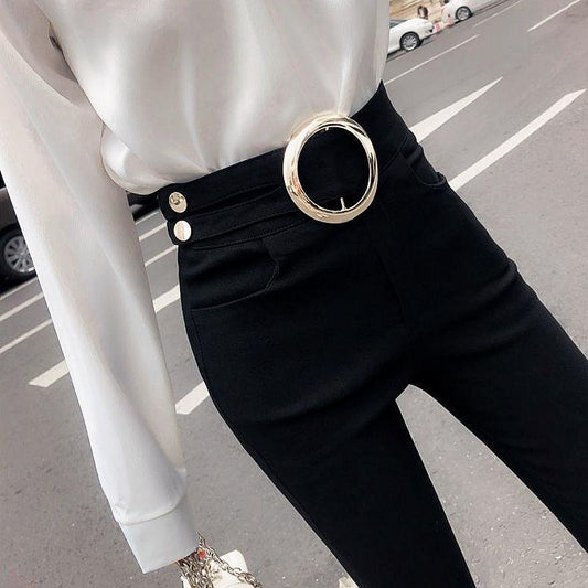 WTEMPO Big Circle Women's Leggings High Waist Worn Outside Cotton Black Pants Tight Stretch Trousers