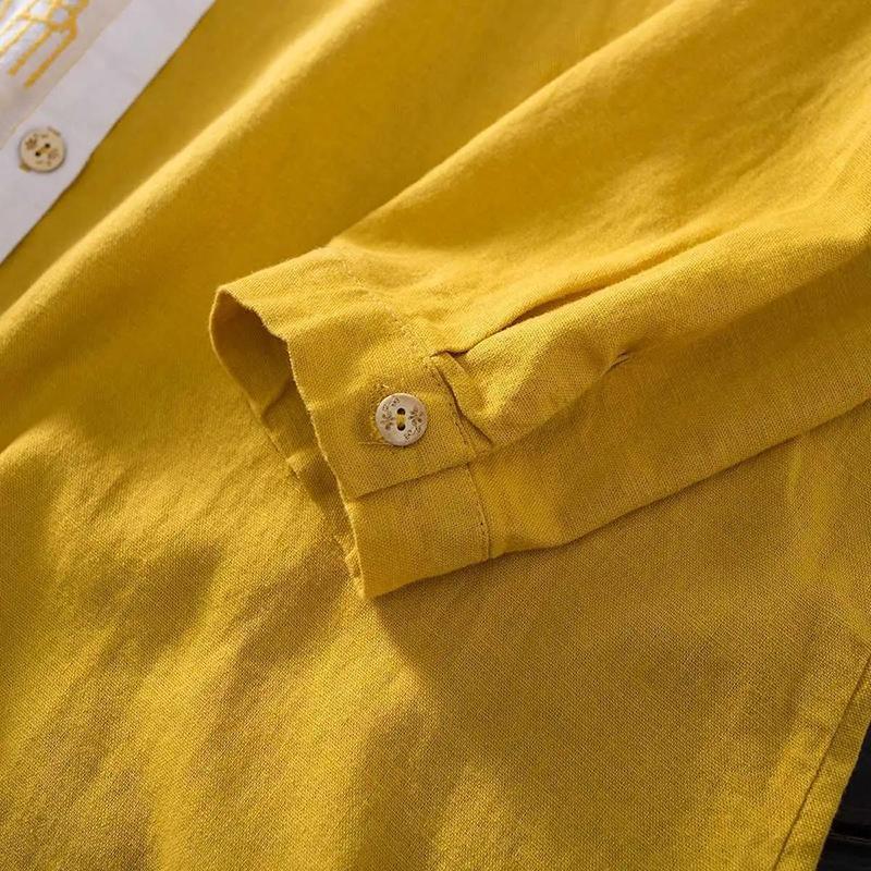 Ladies Cardigan Shirt Top Long-sleeved Loose-embroidered Cotton and Linen Literary Mid-length Shirt