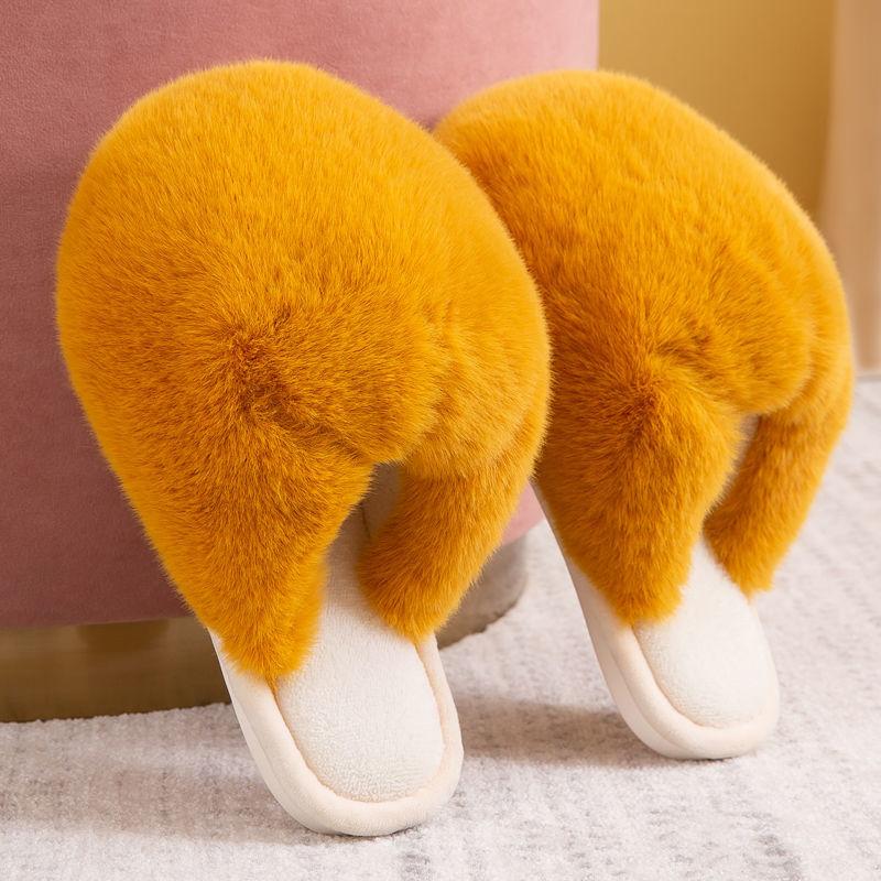Designed Winter Warm Cotton Slippers Fluffy Non-slip Flat Shoes A Must-have At Home