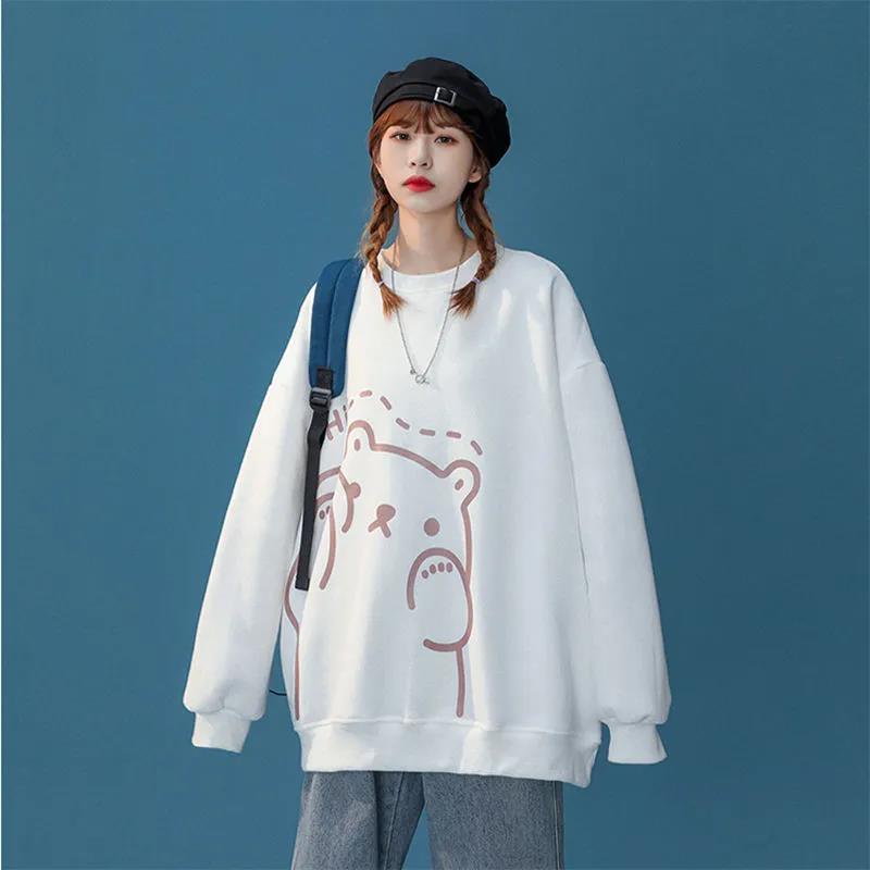 Spring and Autumn Women's Korean Style Loose Versatile Long Sleeve Loose Casual Printed Pullover Top