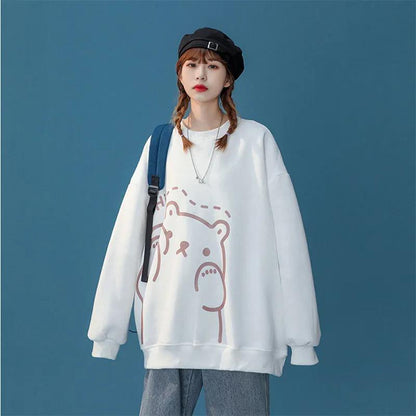 Spring and Autumn Women's Korean Style Loose Versatile Long Sleeve Loose Casual Printed Pullover Top