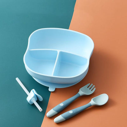 Baby Dinner Plate Baby Food Supplement Tool Complete Set of Children's Dinner Plate, Grid Eating Set All Silicone Tableware with Suction Cup