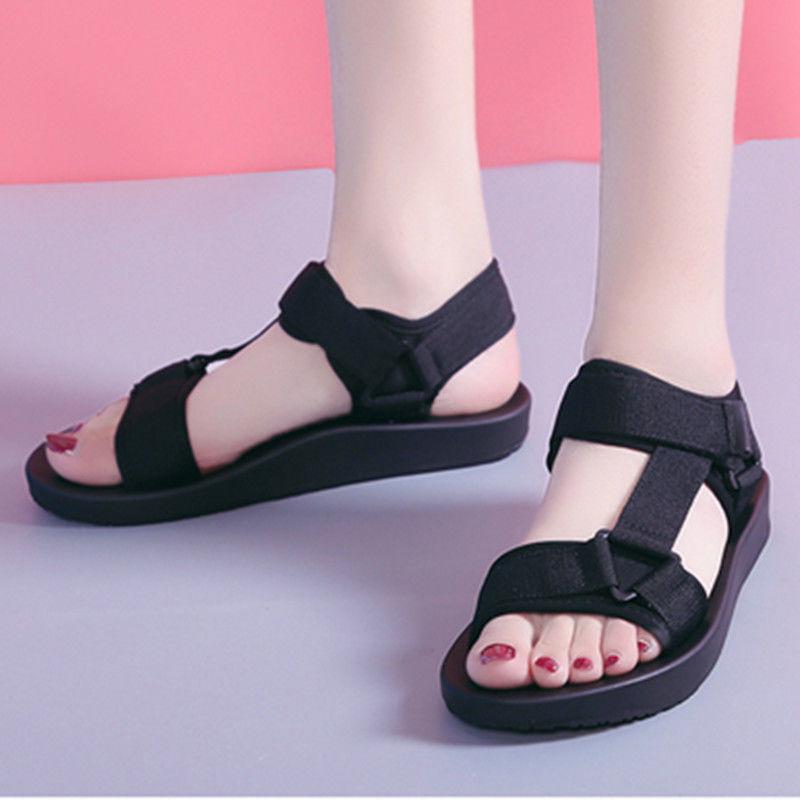 Velcro Sports Sandals Female Flat Bottom Students Korean Version of Harajuku Style Summer Soft Bottom Sandals Female