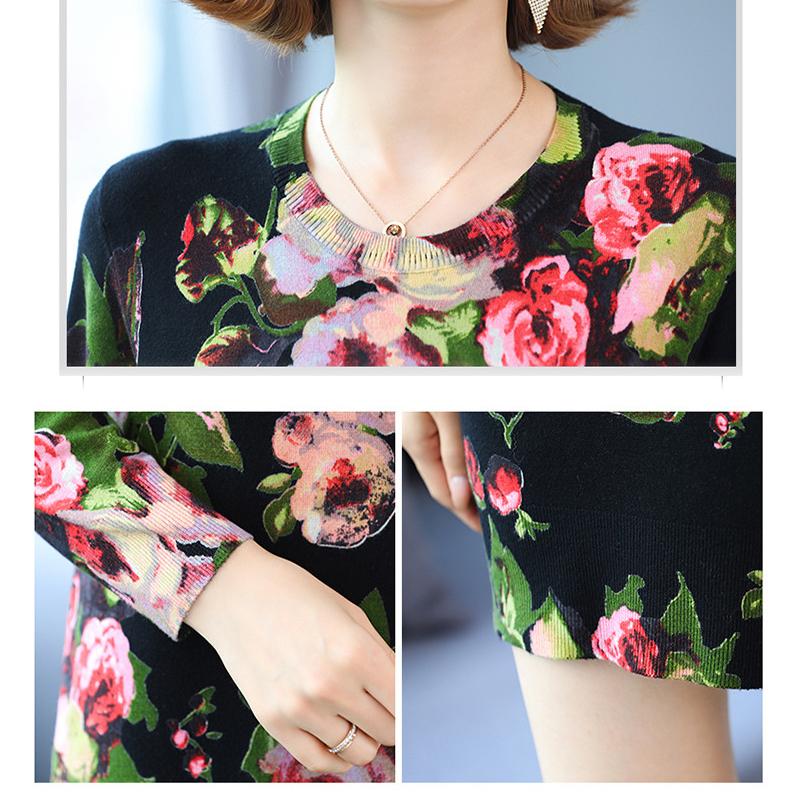 Mid-length Autumn and Winter Women's Printed Sweater Round Neck Casual Sweater Fashion Casual Long Sweater