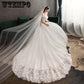 White Lace Appliques Ball Gown Wedding Dresses Off The Shoulder Short Sleeves Bridal Dresses
