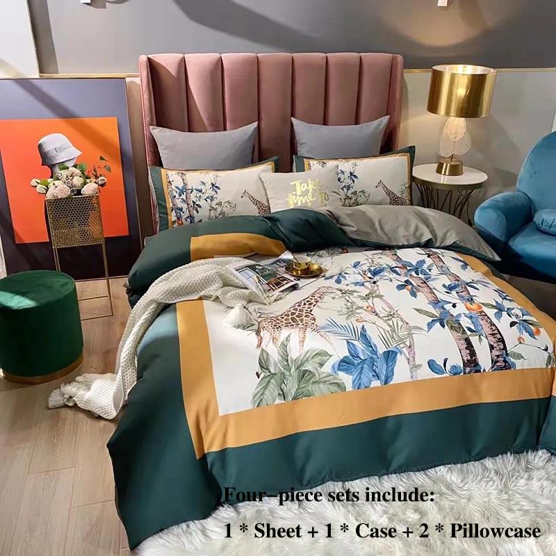 Thickened Grinding Long Velvet Wool Twill Four-piece Printing Palace Wind Cotton Is Sleeled Bed Single Tribute Cotton Home Bed Set 1.8 M 2 Meter Bed