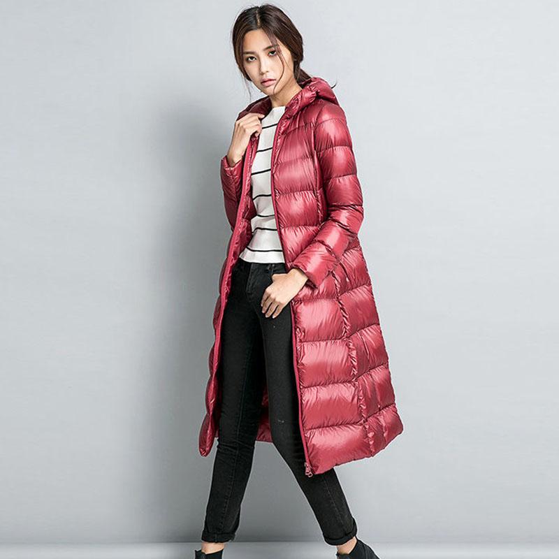 Long Down Jacket Women Winter Ultra Light Down Coat Female Hooded Puffer Jacket  Ladies Large Size Warm White Down Parka Outwear