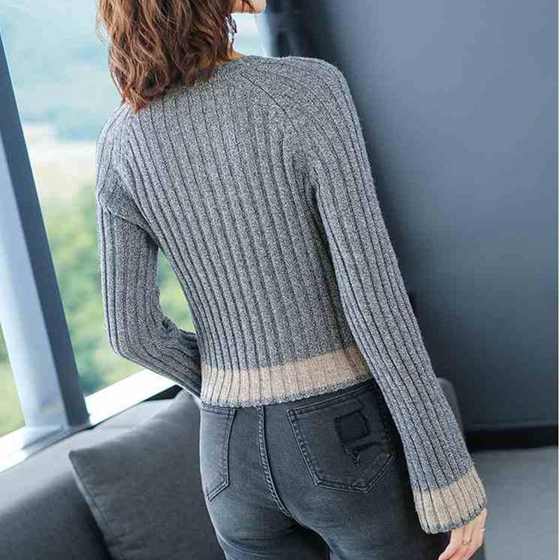 Short Crew Neck Sweater Autumn and Winter Slim Western Style Top Fashion Simple Women's Base Shirt