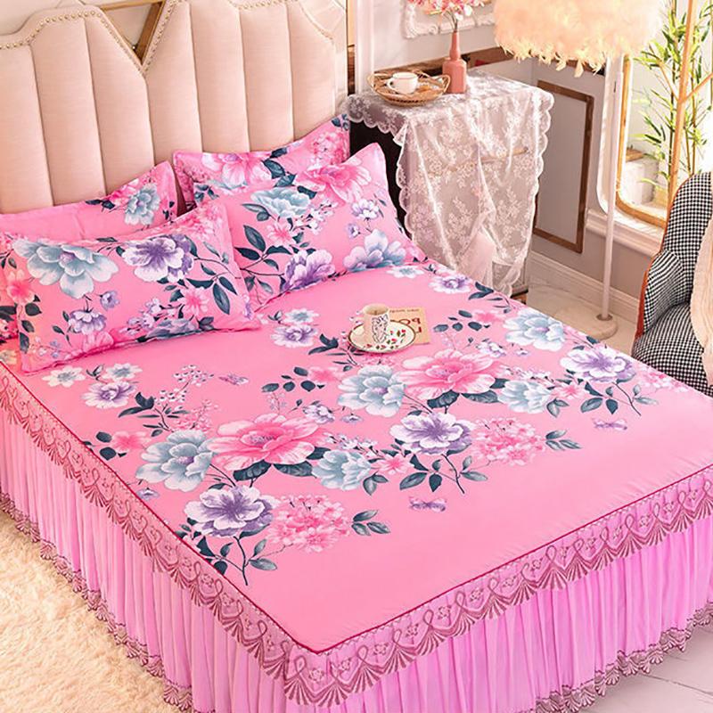 Skin-friendly Bed Skirt Bedspread Sheets Non-slip and Dust-proof Bed Sheet Protective Cover Bed Skirt Three-piece Bedding