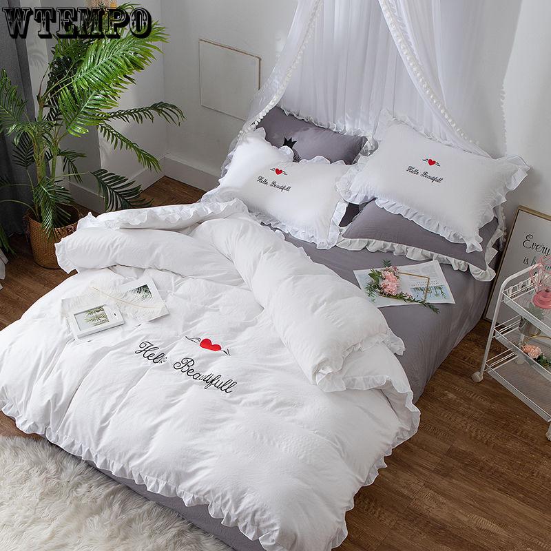 Bedding Four Sets of Princess Windmm Single Water Lotus Cotton Thick Grinding Bedding Three-piece Set of Winter