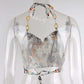 Street Style Face Print Lace-up Halter Vest Women's Summer Sexy Beauty Back Crop Top Beaded Strap Camisole Sleeveless Beach Wear Cool Steetwear Top