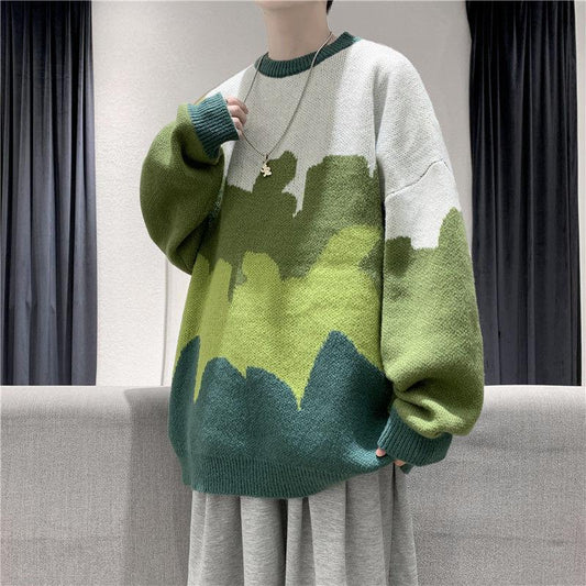 Autumn and Winter Thick Round Neck Sweater Men's Loose Jacket  Warm and Comfortable Knitted Sweater Clothes