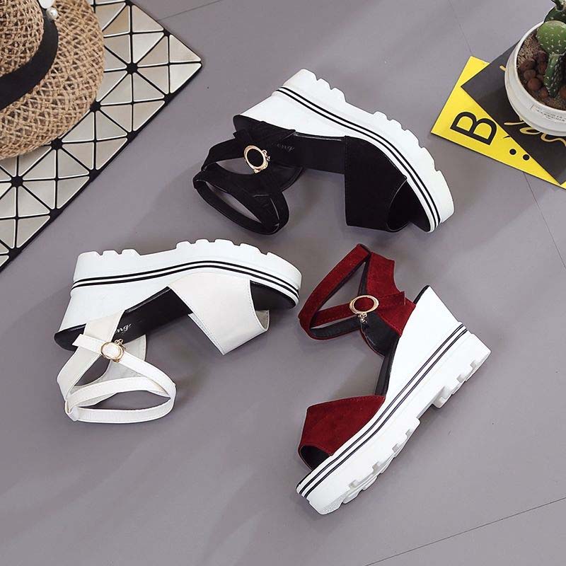 Summer Korean Style Slope with High-heeled Roman Shoes Thick-soled Student Sandals Women's Cross Platform Platform Women's Shoes