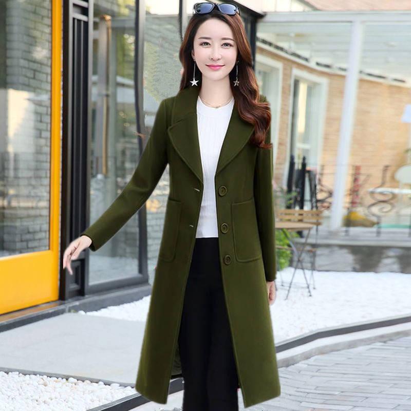 Women Coat Outerwear Autumn Winter Clothing Fashion Warm Woolen Blends Slim Female Woolen Coat