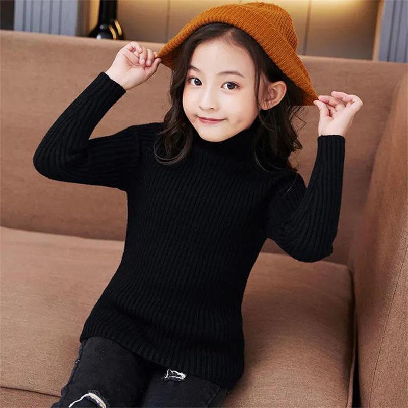 High-neck Knitted Sweater Boys Girls Autumn Winter New Without Velvet Plus Thickening Small Medium Large Children's Bottoming