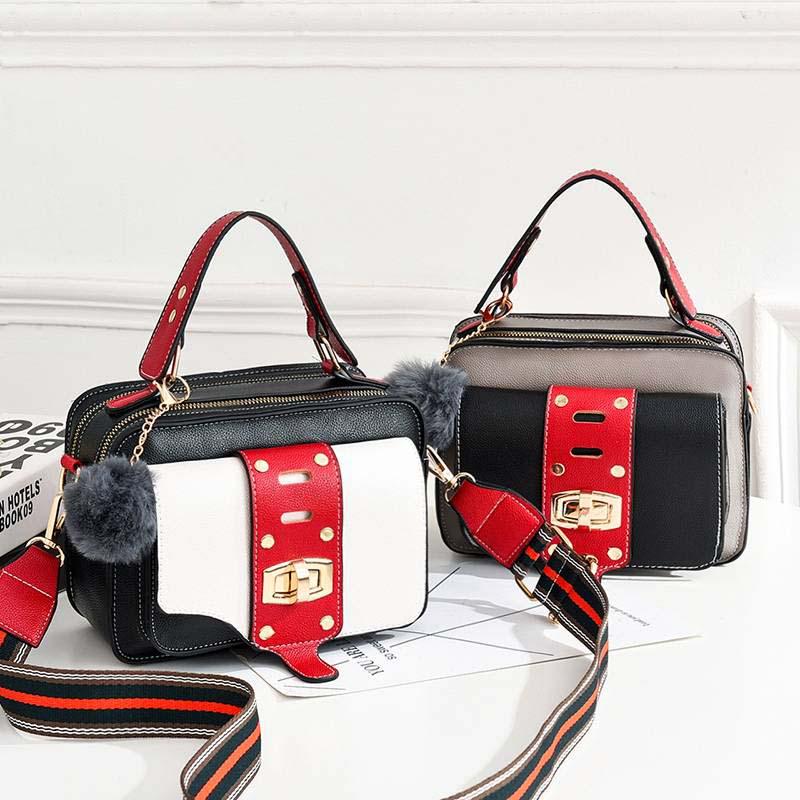 Fashion Women Contrast Color Shoulder Bag Messenger Crossbody Bag Wide Chain Handbag
