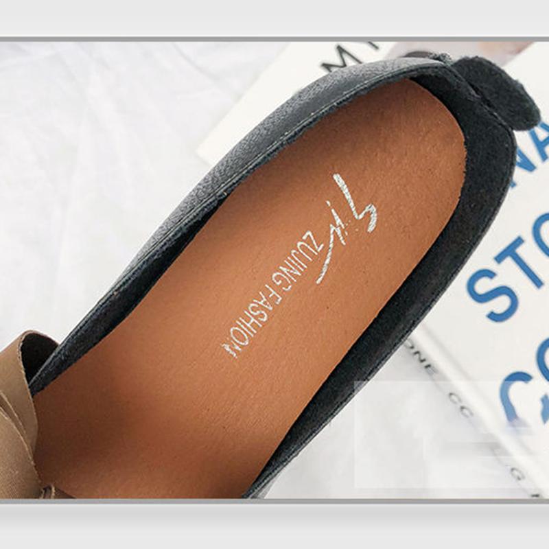 Loafers Flat Round Toe Single Shoes Women Shallow Mouth Flat-heeled Soft-soled Peas Shoes Sweet Bow Work Shoes Comfortable and Light