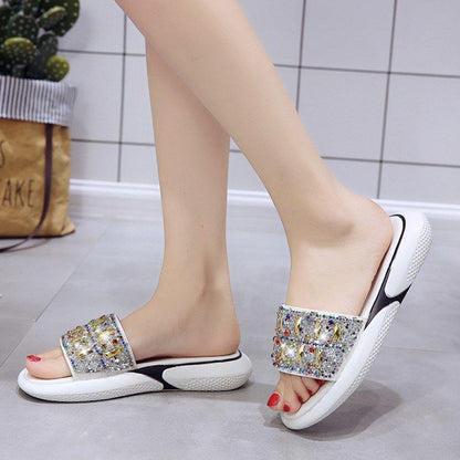 Sandals slippers female summer wear fashion thick bottom wild net red with rhinestone flat bottom