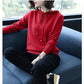 Autumn Winter Sweater Women Hooded Collar Pullover Solid Color Knitted Short Jacket Fashion Casual