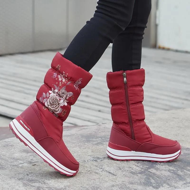 Snow Boots Women's Thick Winter Waterproof Non-slip Warmth and Velvet Cotton Shoes Mid-to-high Boots