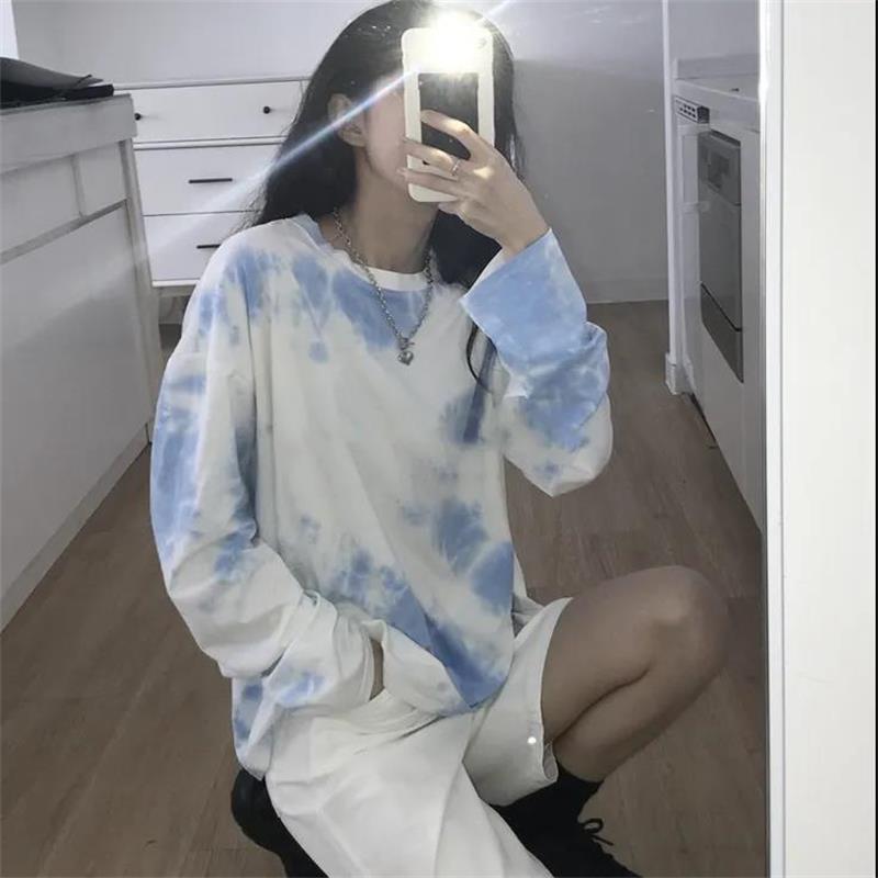 Summer T-Shirt Tie dye Women Soft Loose Fresh Casual Natural Fall Long Sleeve Basic Tee Pullover