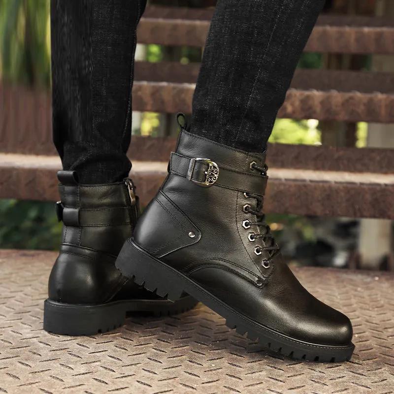 Men's Martin Boots Cowhide Tooling Cowboy Boots Large Size American Tooling Boots Leather Boots Mid-tube Boots