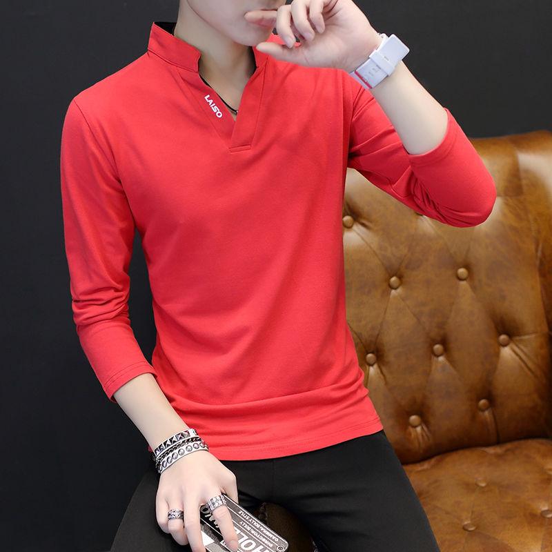 Long-sleeved T-shirt Men's Men's Polo Shirt Slim Clothes Men's Solid Color Handsome Lapel Bottoming Shirt