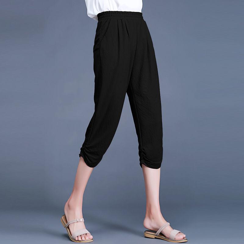 Summer Thin Cropped Pants Women Korean Version of Wild Loose Large Size Black Shorts Casual Pants Women