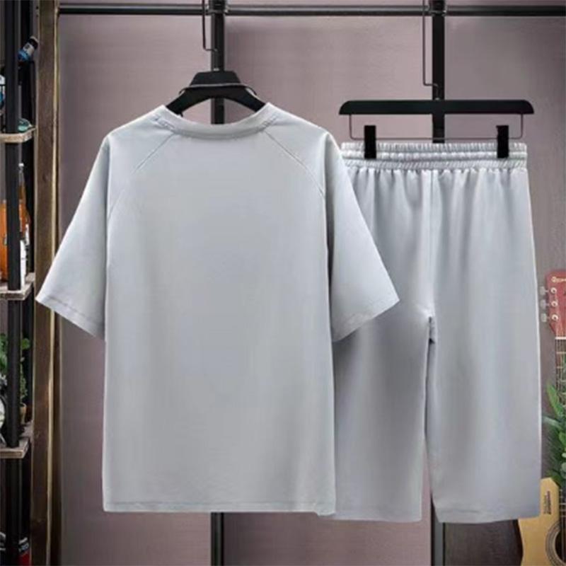 Summer Short-sleeved T-shirt Suit Men's Solid Color Trend Youth Casual Sports Cropped Two-piece Suit