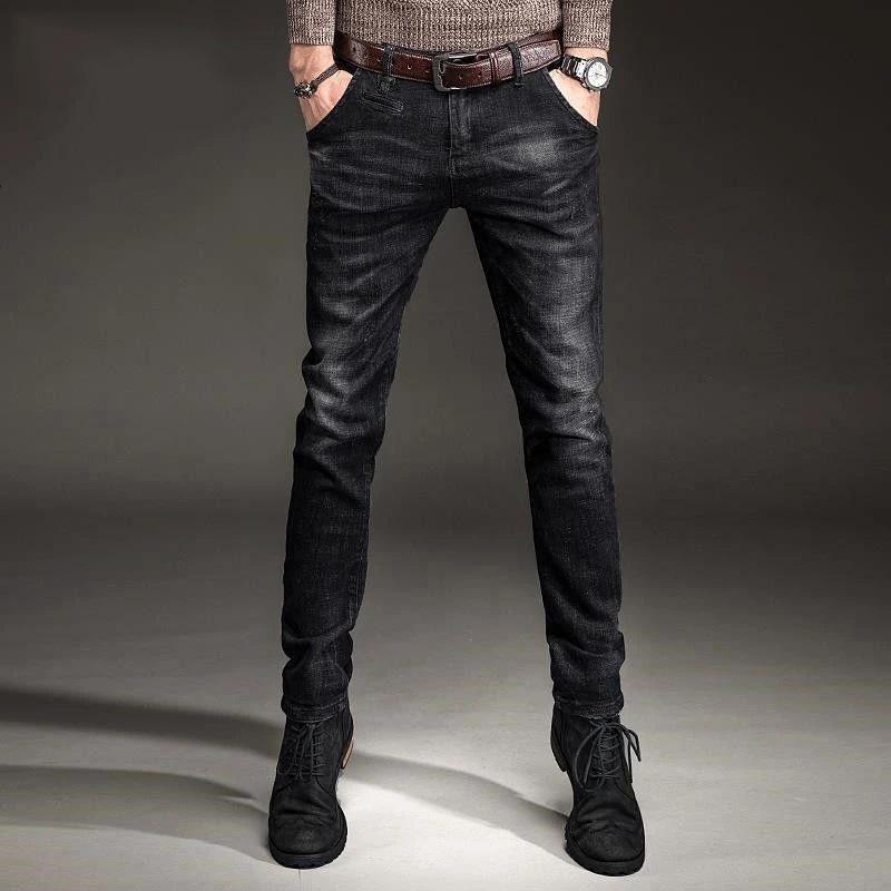 Men's Autumn and Winter Korean Style Stretch Casual Long Pants Denim Long Trousers Men's Bussiness Casual Solid Black Jeans Male Outdoor Slim Pants