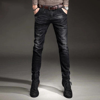Men's Autumn and Winter Korean Style Stretch Casual Long Pants Denim Long Trousers Men's Bussiness Casual Solid Black Jeans Male Outdoor Slim Pants