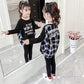 Cotton Girls Round Neck Pullover Letter Plaid Print Sweater Suit Spring and Autumn Children's Casual Two-piece Set