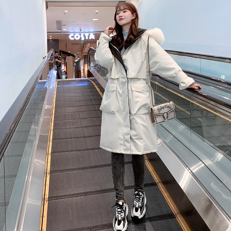 Winter Fashion Trend Korean Loose Mid-length Over-the-knee Tooling Waist Thick Coat Cotton Jacket