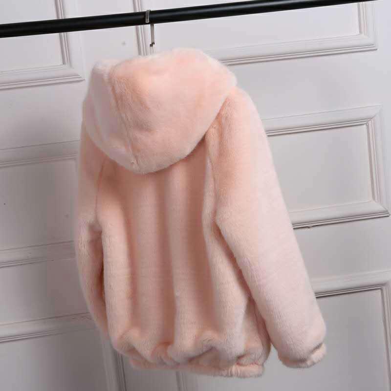 Fall/winter Hooded Pocket Sweater Loose Long-sleeved Furry Coat Solid Color Zipper Non-fading Top