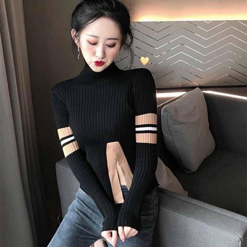 Pofulove Pullover Turtleneck Thick Long Sleeve Sweater Base Sweater Lady Slim Slim Fashion