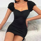 Summer Women's Short Dress Sexy One-word Neck Waist Slimming Short-sleeved Little Black Dress All-match Simple Women