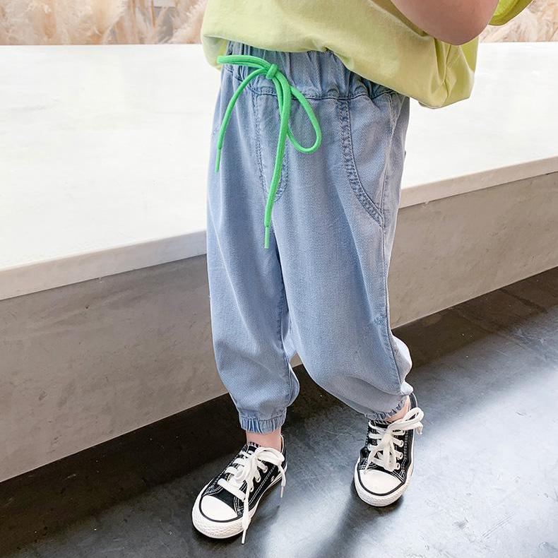 Girls and Boys Spring and Autumn Jeans Thin Casual Pants Solid Color Loose Anti-mosquito Pants Beam Pants
