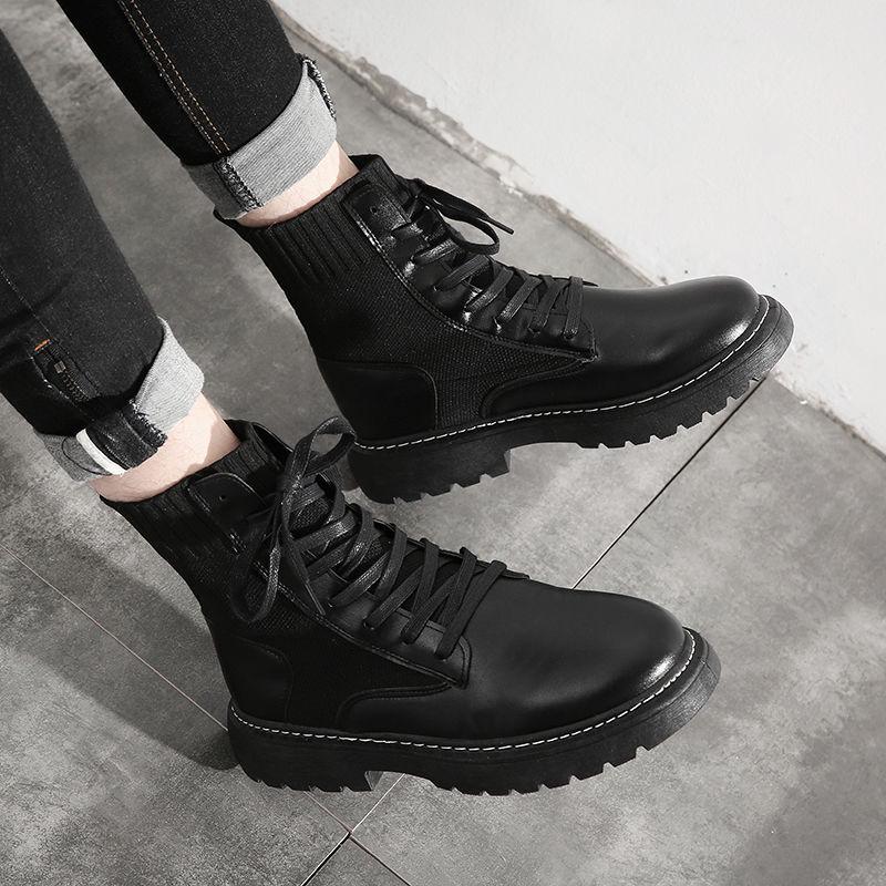 Men and Women Martin Boots British Style High-top  Breathable Couple Pu Leather Working Boots Unisex  Plus Size Black