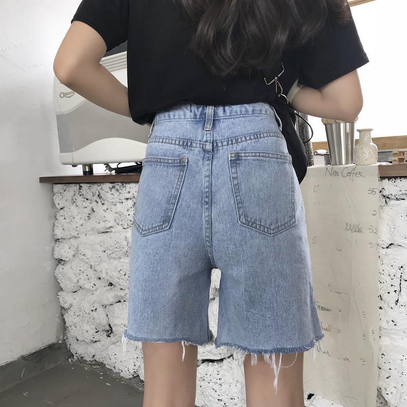 WTEMPO Ripped Denim Shorts Skirt Women Jeans Elastic Waist Loose Wide Leg A-line Office Club Casual Party Dates Vocation