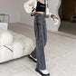 Women's Jeans Loose Wide Legs Straight Smoke Grey Pants High Waist Thin Strap Personality Jeans Punk Style Trousers