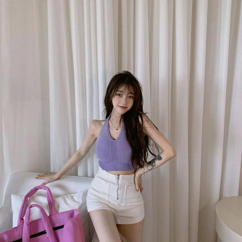 Knitted Small Suspenders with Bottoming Halter Neck Wrapped Chest Sexy Ins Style Trend Elastic Vest Women's Bra