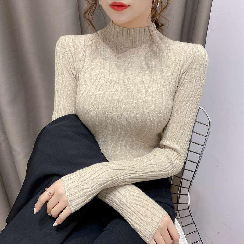 Sexy Bottoming Shirt Slim Slimming All-match  Sweater Knit Sweater Long-sleeved Comfortable and Delicate Blouse