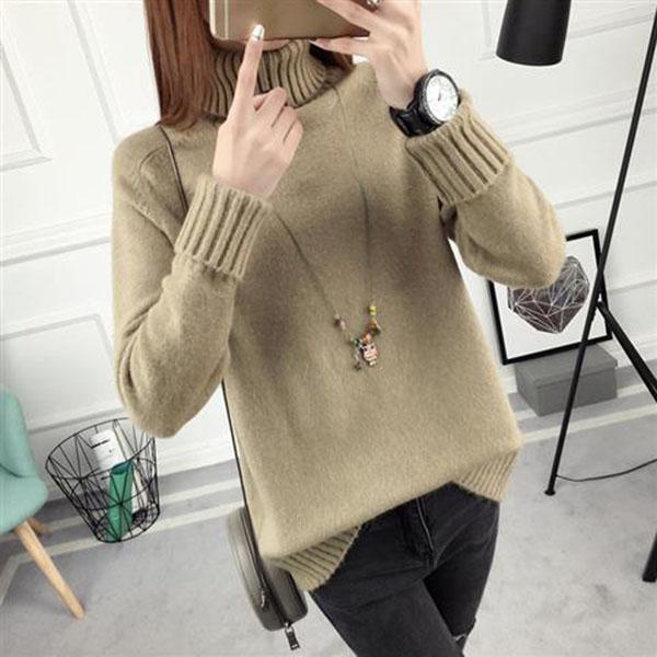 Autumn and Winter Women's Sweaters Female Students Short High-necked Loose Korean Version of Wild Long-sleeved Bottoming Shirt