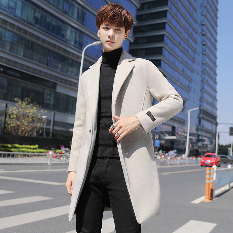 Mens Woolen Coat Casual Business Woolen Coats Mens High-end Brand Slim Long Woolen Coat Male Jacket