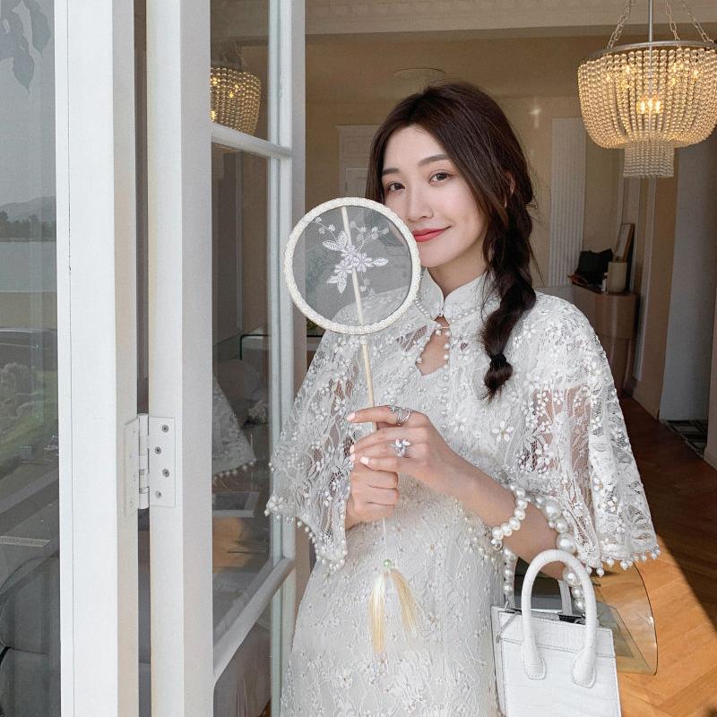 Pearl Trim Lace Cardigan Women Sun Protection Summer Short Solid Color Thin Shawl 1 PCS Elegant Cardigan